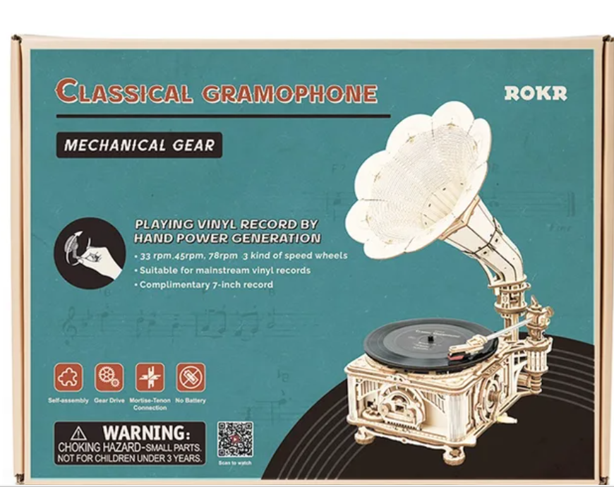 Robotime Hand Crank Classic Gramophone with Music 1:1 424pcs Wooden Model Building Kits Gift for Children Adult LKB01 Home Decor