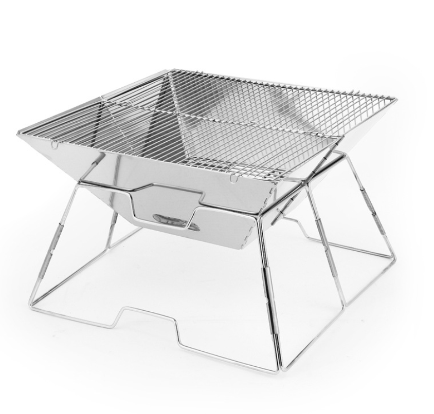 3-4 Person Outdoor Barbecue Grill Folding Stainless Steel Portable Woodstove Grill