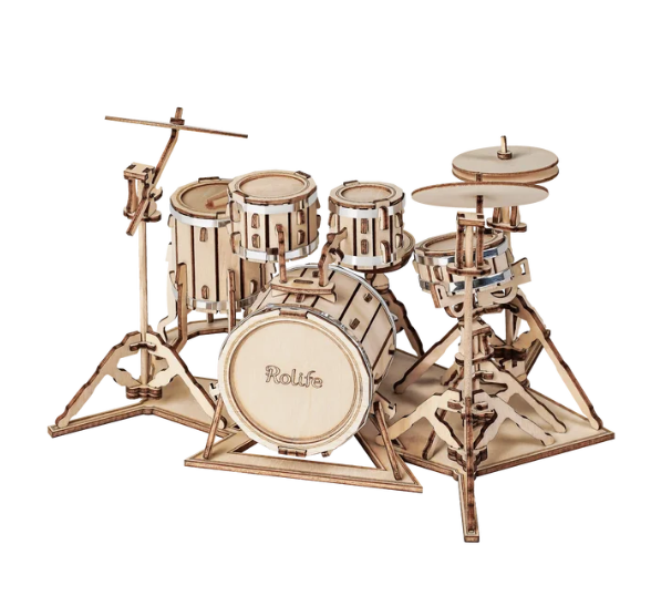 Robotime 3D Musical Instrument Wooden Puzzle Game Assembly Saxophone Drum 4 Kinds DIY Kit Accordion Cello Toy Gift for Children