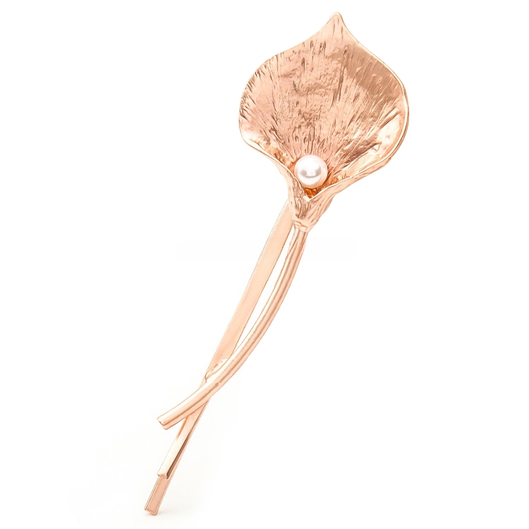 2 PCS Fashion Wedding Hair Jewelry Flower Barrettes Solid Metal Leaf Pearl Hairpins
