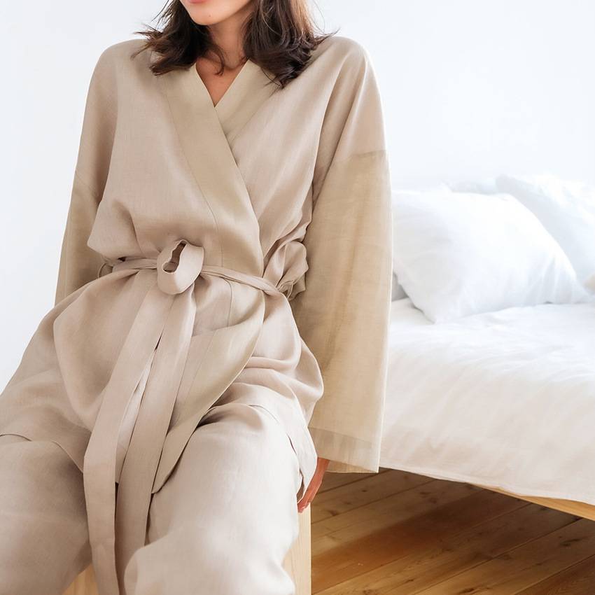 Long-sleeved fashion lady&#039;s nightgown trousers casual cotton and linen suit