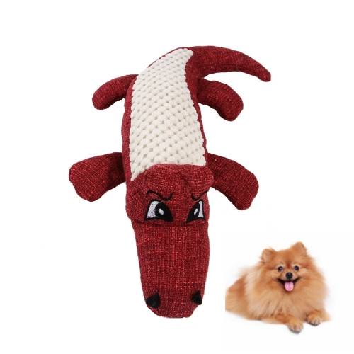 Plush Spelt Linen Sound Puzzle Simulation Crocodile Pet Toy( Red)