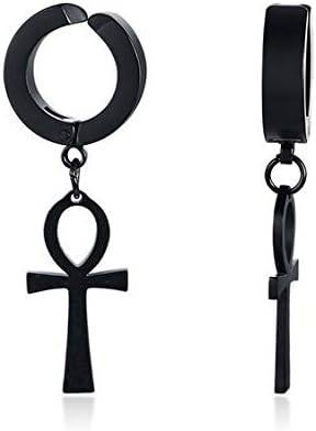 Black Egyptian Cross Men&#039;s Earring in Stainless Steel