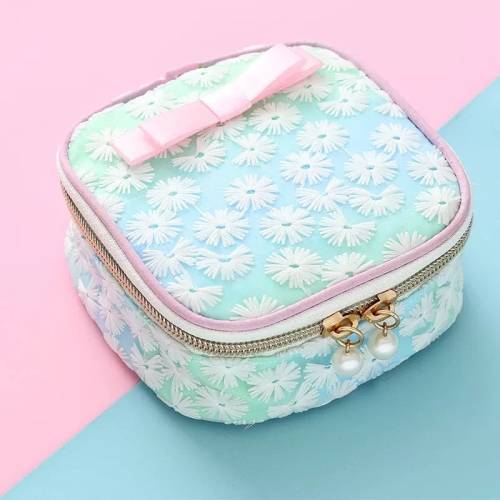 Sanitary Napkin Storage Bag Mesh Embroidery Lipstick Jewelry Storage Bag(Green)