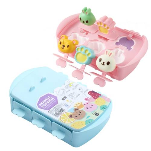 Cartoon Home Homemade Popsicle Mold Silicone Ice Cream Mold Children DIY Ice Box(Blue)