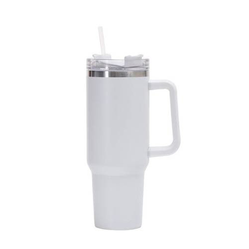 40oz Car Cup Double-Layer Vacuum Cup With Straw Handle Stainless Steel Thermos Cup(Gen1 White)