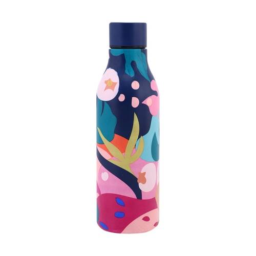 JUNSUNMAY Geometric Patterns Coating 304 Stainless Steel 550ml Water Vacuum Bottle(Dark Blue)