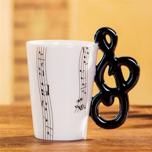 Guitar Ceramic Cup Personality Music Note Milk Juice Lemon Mug Coffee Tea Cup Home Office Drinkware Unique Gift(Note Five Line)