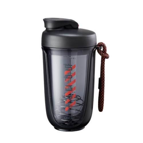 550ml Stainless Steel Stirring Ball Plastic Water Cup With Scale Portable Sports Handle Water Cup Shaking Cup(Black)