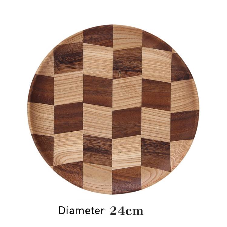 Wooden Tray Dinner Plate Household Fruit Cake Dessert Plate Wooden Dish Round 24cm