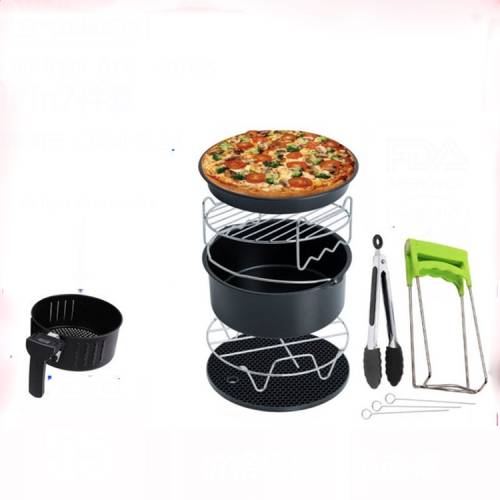 7 in 1 Air Fryer Accessories 7-piece Set for 3.5-5.8QT Type of Baking Basket Double-layer Grill(Black)