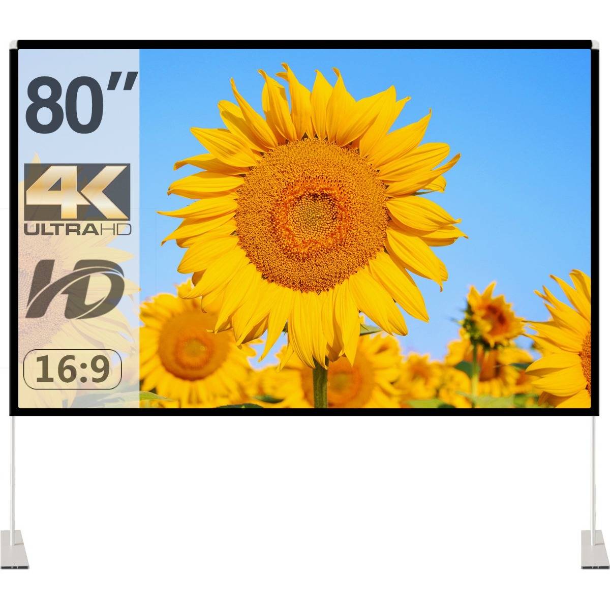 80&quot; 4K Portable Projector Screen Outdoor: Stand, Anti-Crease, Foldable