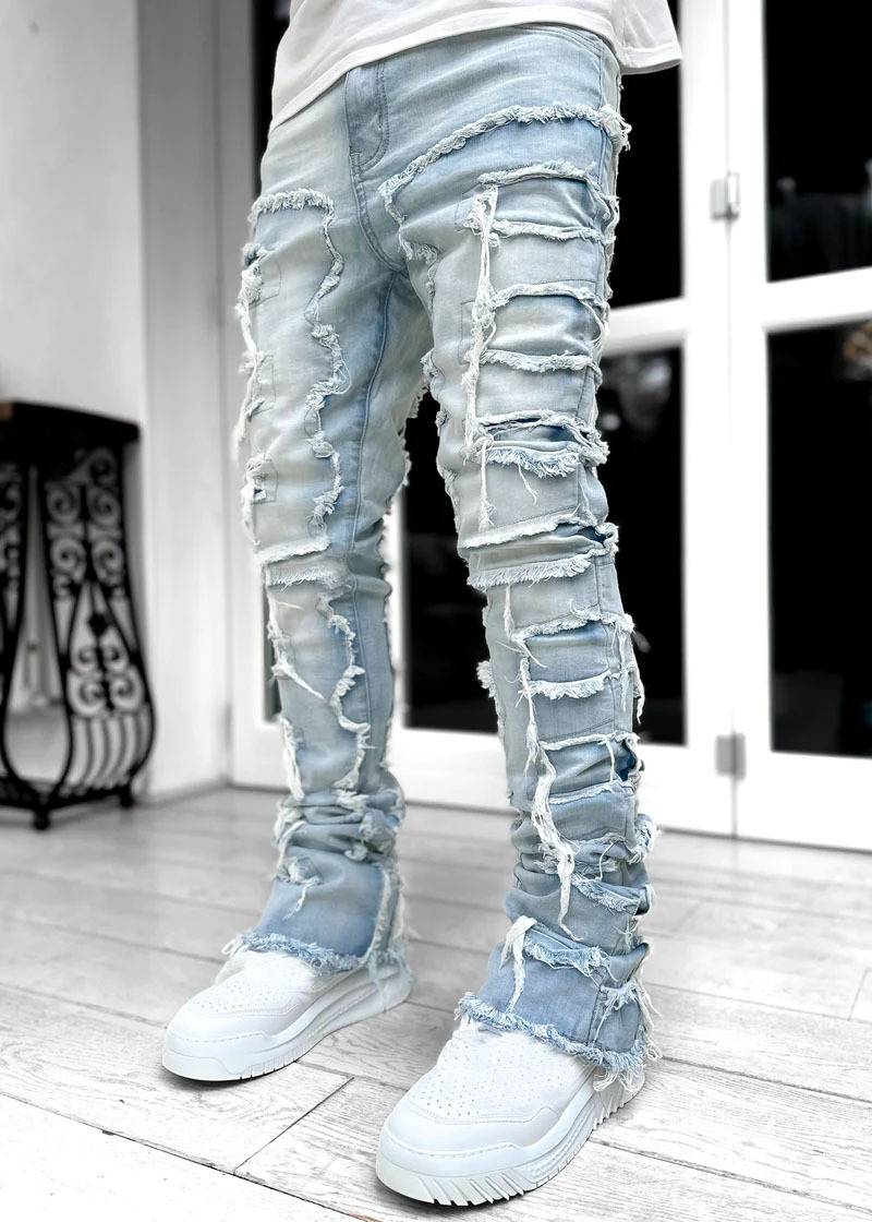 Street Chic Stretch Patch Denim Straight Leg Pants