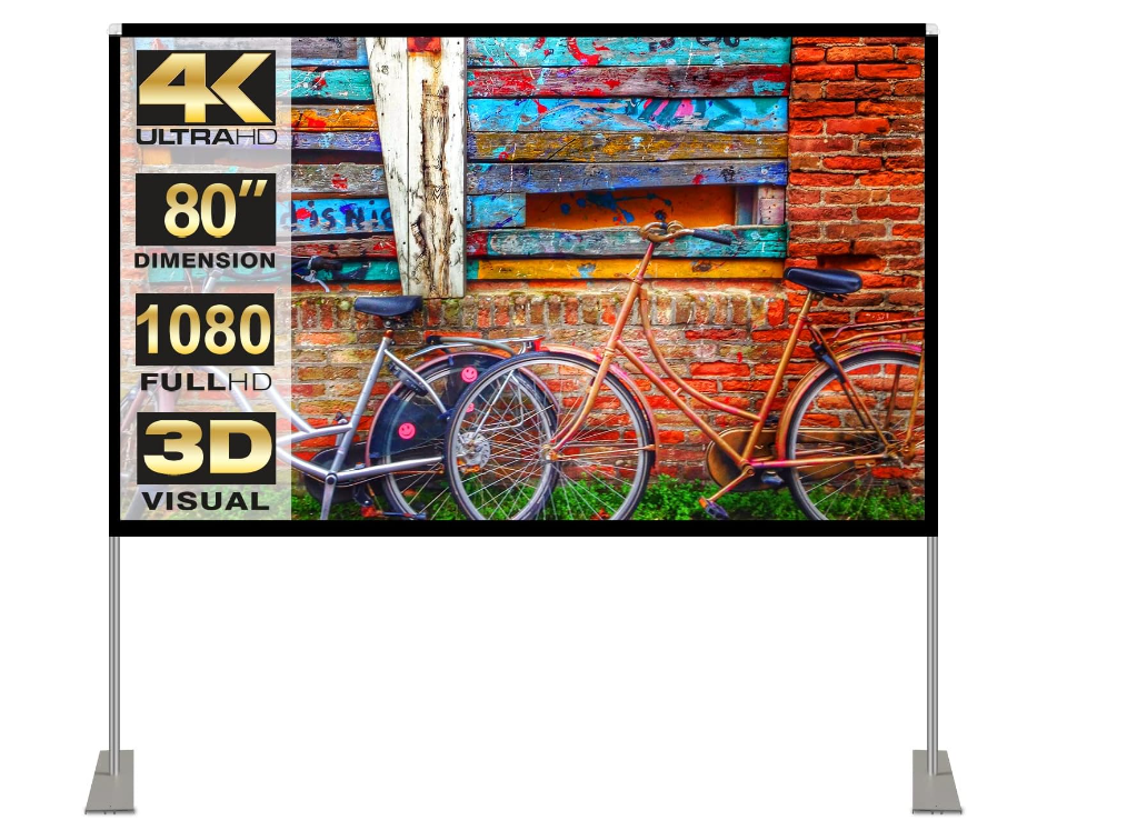 Hoin Portable Projector Screen Stand Outdoor: Movie Projection Screen 80 inch 4K HD16:9 Outside Screen with Carry Bag for Home Theater Backyard Cinema