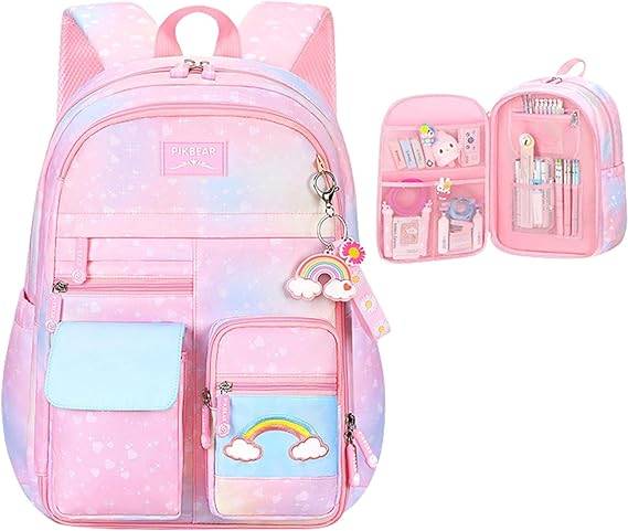 Mochilas para Meninas - Mochilas Escolares Ambientais | Mochilas cor--rosa gradiente para meninas, escola primária, mochila arco-íris, mochila arco-ír