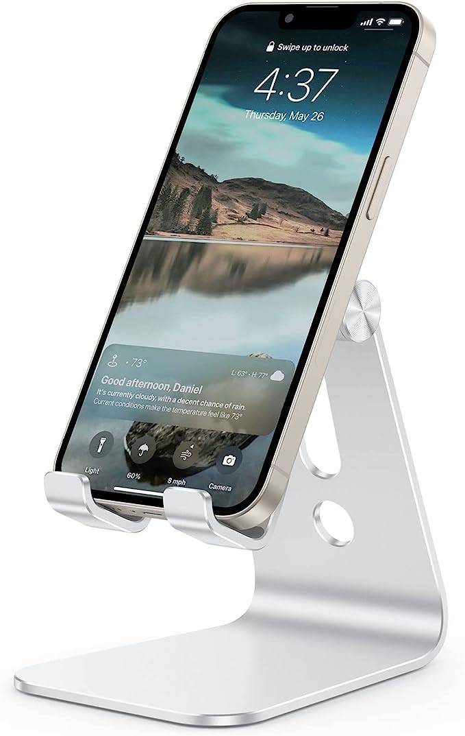 OMOTON C3 Cell Phone Stand for Desk, Larger and Exceptionally Stable, Adjustable Phone Cradle Holder with Bigger Body &amp; Longer Arm, Compatible wit