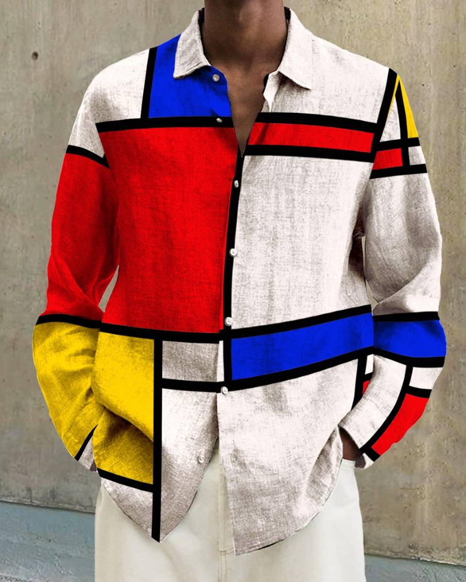 Men&#039;s cotton&amp;linen long-sleeved fashion casual shirt db9c