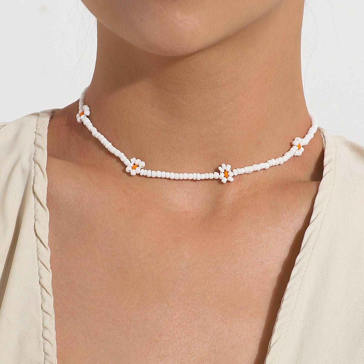 Rice beads flower necklace women fashion temperament