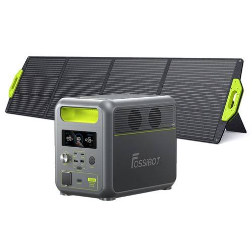 FOSSiBOT F1200 Portable Power Station + FOSSiBOT SP200 Foldable Solar Panel, 1024Wh Capacity, 1200W Rated Power, 3 LED Light Modes, 7 Output Ports, BM