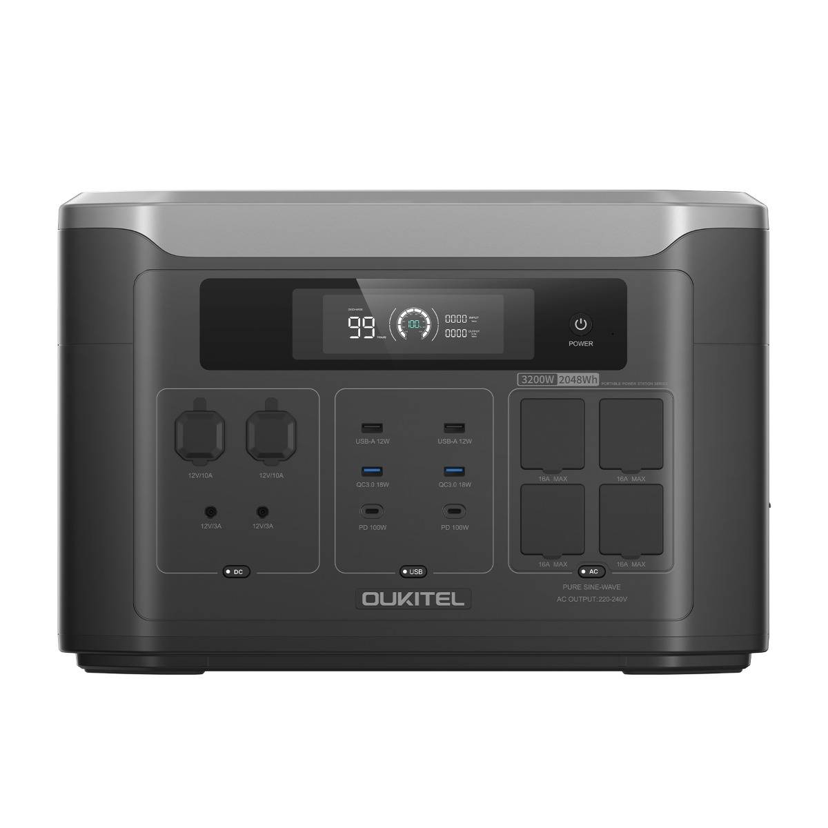 OUKITEL BP3000E Portable Power Station 2048Wh LiFePO4 Battery Solar Generator 3200W AC Output 220V EU Plug Smart App Control Home Backup Emergency Pow