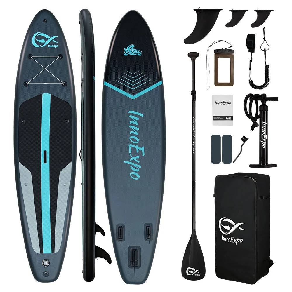 [EU Direct] InnoExpo 350*83*15CM Inflatable Stand Up Paddle Board 200kg Load Wide Sturdy SUP with Premium Accessories, Non-Slip Comfort Deck Surfboard