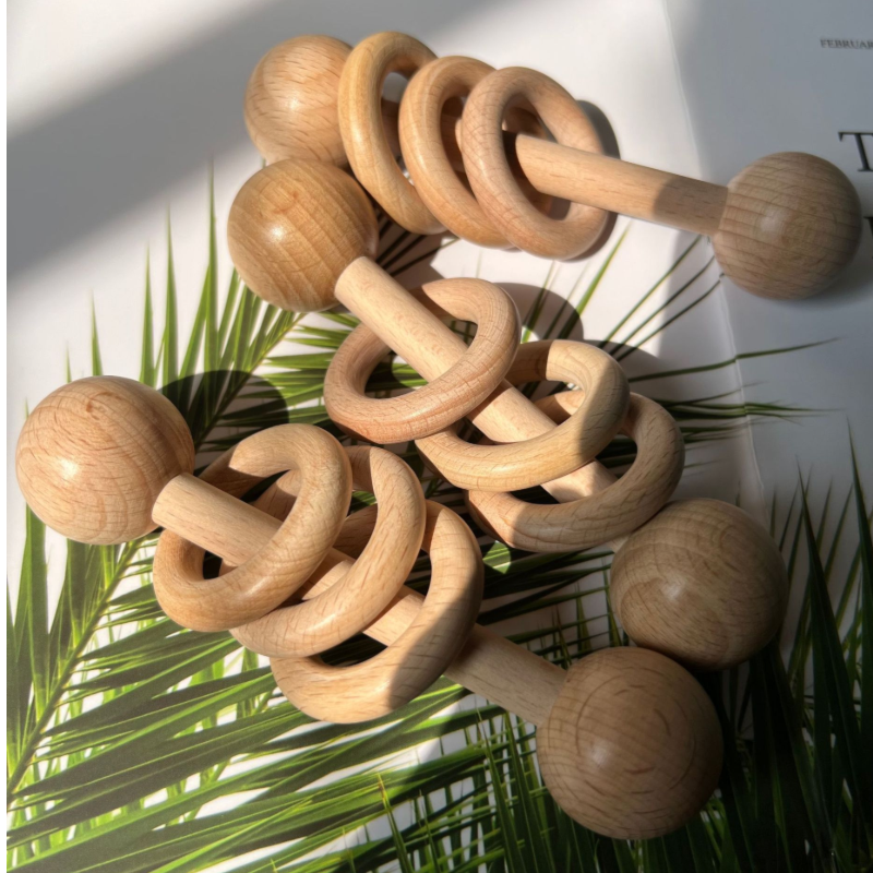 New beech wood children&#039;s toys teether baby exercise baby scratch ball rattles interactive puzzle teething stick