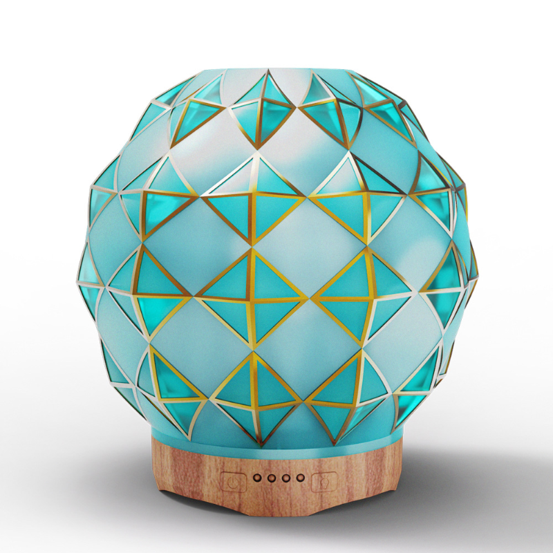 New Product 250ml Wood Grain Glass Short Mouth Humidifier Colorful Gold Glass Aroma Diffuser Ultrasonic Essential Oil Diffuser