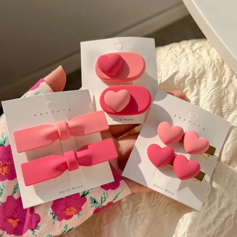 Barbie Pink Cute Kids Hair Cards Bow Small Hair Clips Cute Bangs Side Duckbill Clip Female Dopamine Hair Accessories