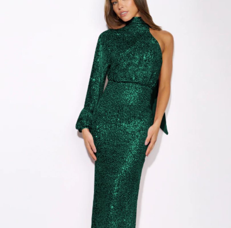 Explosive sequin dress European and American women&#039;s dress design sense scarf beaded long dress nightclub wedding evening dress