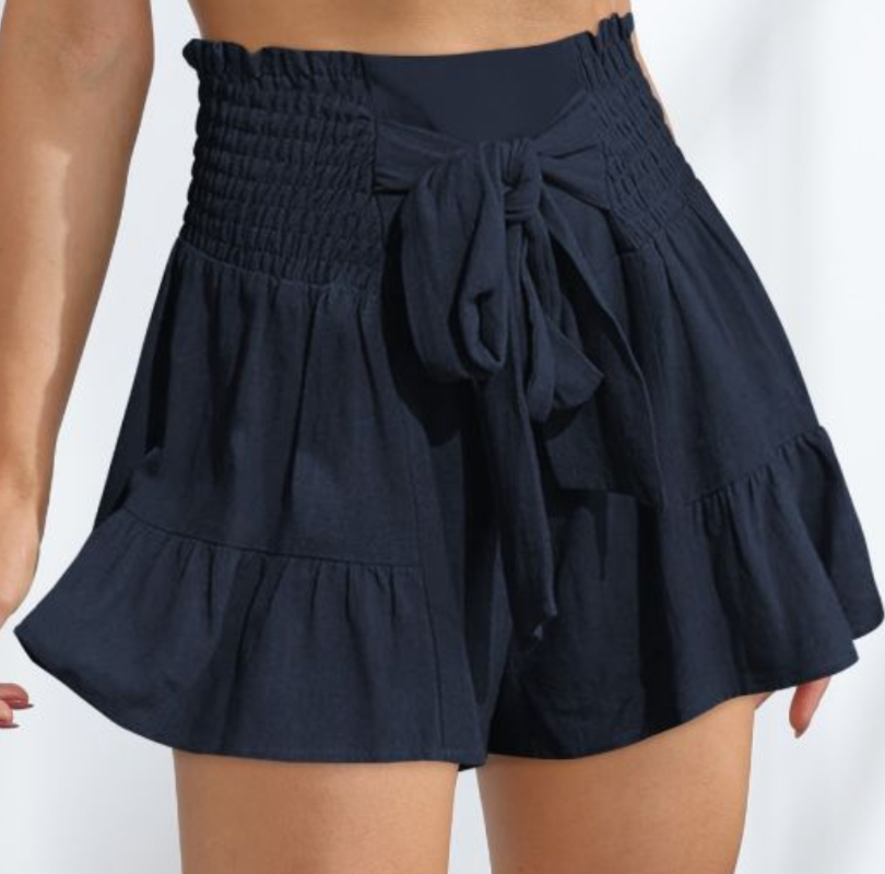 Amazon summer hot new strappy ruffles fashion women&#039;s wide-leg shorts drape all-match casual culottes