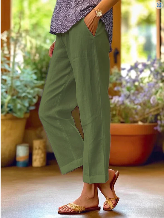 Plain Linen Cotton And Linen Loose Pants
