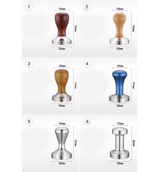 Stainless steel solid wood handle integrated coffee tamper, specification: 57.5 mm, color: stainless steel integrated