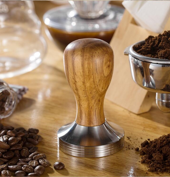 Integrated coffee press with stainless steel solid wood handle, specification: 57.5 mm, color: rosewood handle