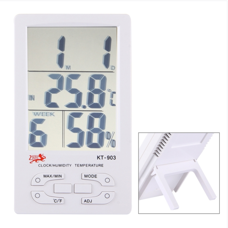 KT-903 Extra Large LCD Screen Digital Thermometer &amp; Humidity Meter with Clock &amp; Calendar &amp; Alarm Function (White)