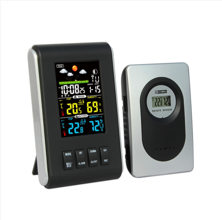 Indoor and outdoor temperature and humidity digital electronic clock black/white