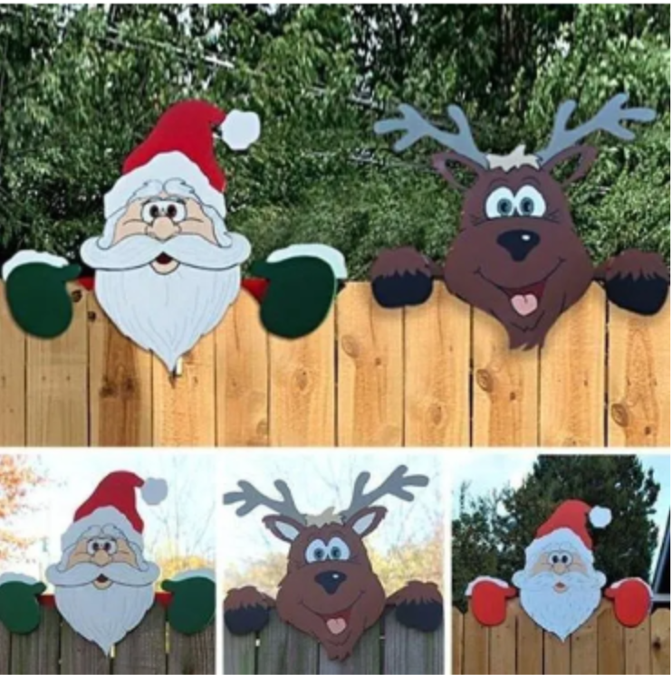 Santa Claus Christmas Fence Peeker Holiday Outdoor Decoration