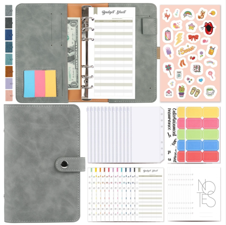 H666 A6 Loose-leaf Binder Cash Budget Handbook Vintage PU Leather Windowed Notebook