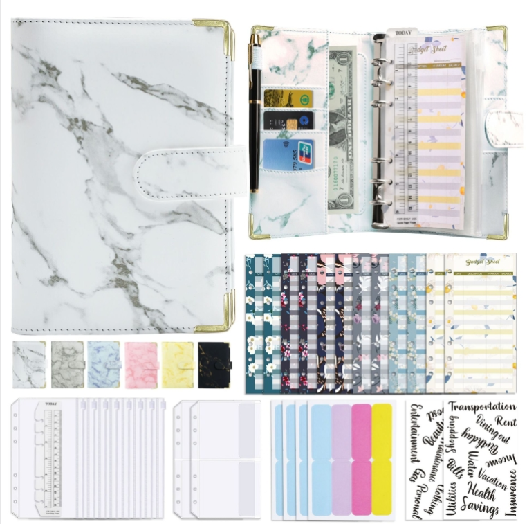 A6 loose-leaf binder budget book marbled notebook PU leather loose-leaf book