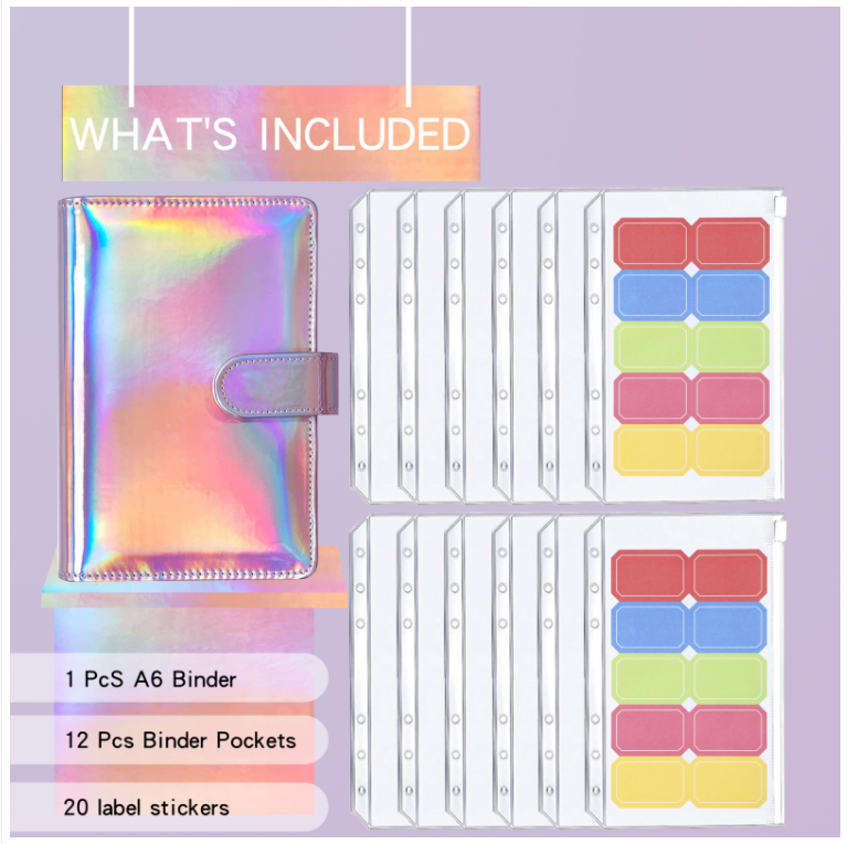 A6 colorful flipbook binder handbook laser macaron PU cash budget book