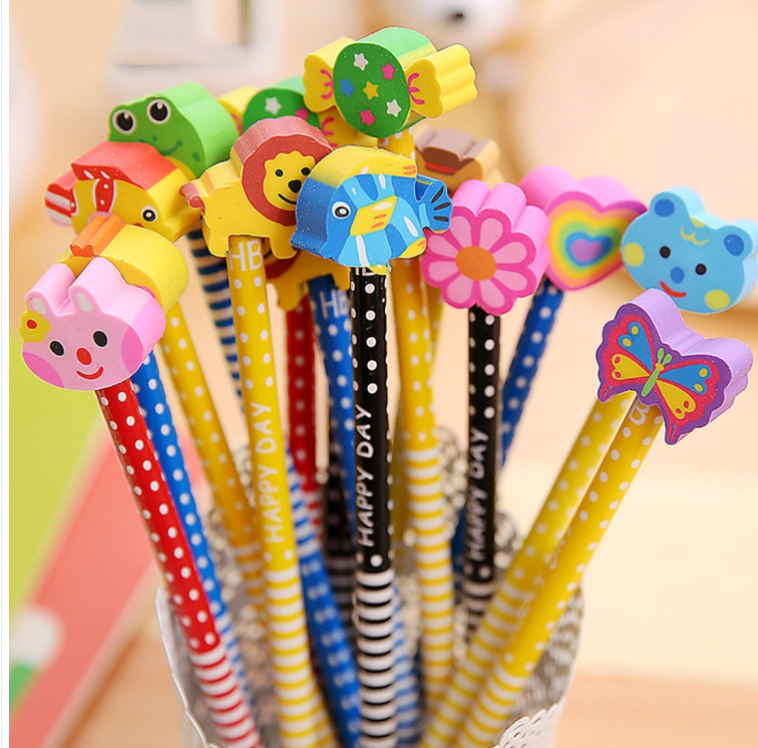 Creative stationery cartoon animals wooden HB with eraser children&#039;s pencils school office supplies color random delivery 50 pcs a sale