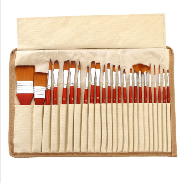 Bamboo Pavilion 24 pieces/set sold nylon brush set painting watercolor brush with cloth bag