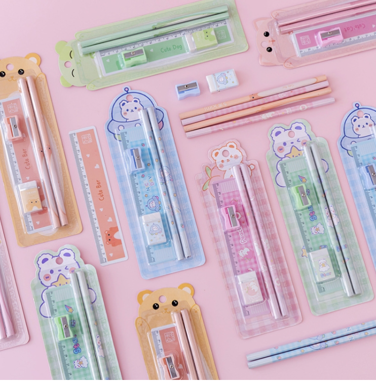 Elementary School Pencils Stationery Learning Supplies Set (Color Random)