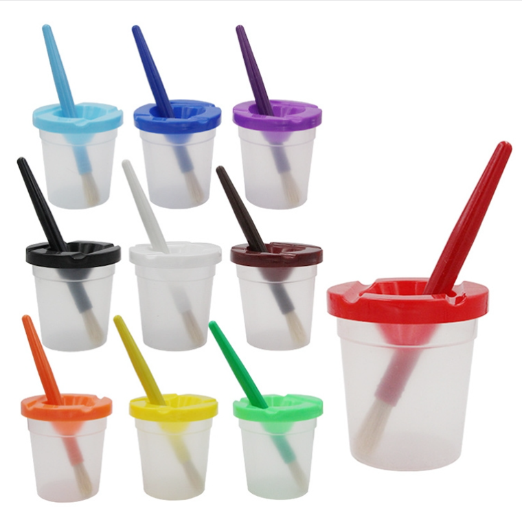 Children&#039;s Plastic Pen Wash Cup Pig Bristle Doodle Painting Brush Set