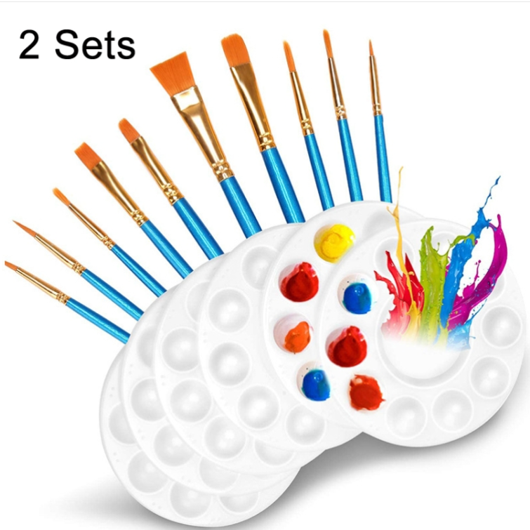 2 Sets Sold Nylon Hair Paint Brushes Children&#039;s Painting Palette (10 Pens + 6 Palettes)