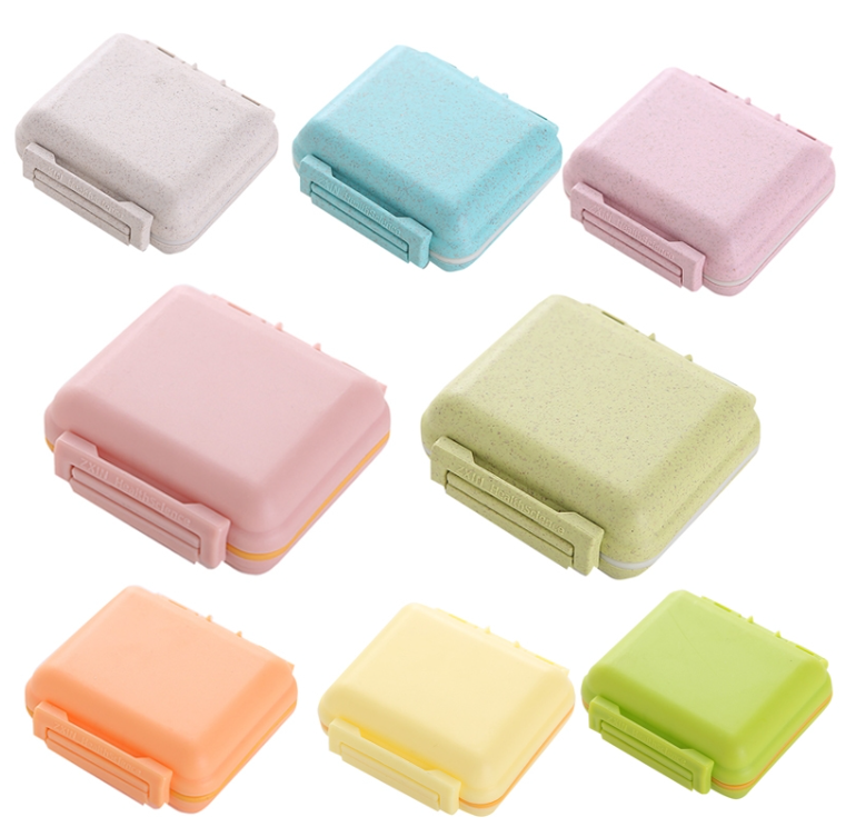 JS0018 Wheat Portable Sealed Pill Box 6 Compartments Pills Health Box