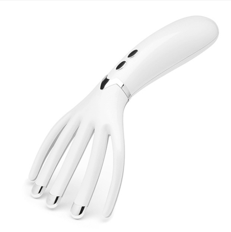 Mini rechargeable head electric massager Multi-function heating vibration massage comb (pearl white)