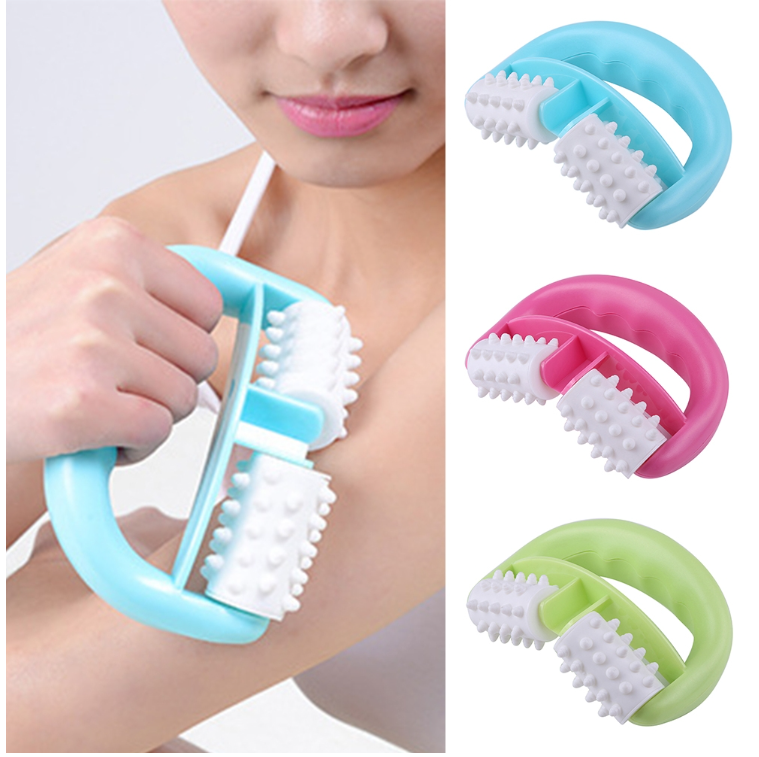 T9142 Plastic Manual Double Wheel Massager Round Handle Massager