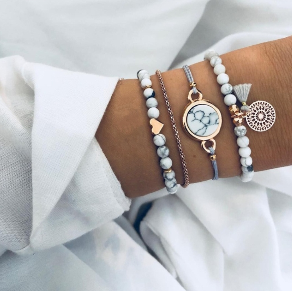 4 pieces/set of bohemian charm bead bracelets for women, heart-shaped turquoise tassel bracelets