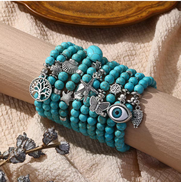 Cross Women&#039;s Beaded Bracelet Turquoise Ethnic Style Bracelet