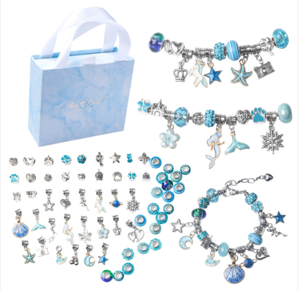 63-in-1 Children&#039;s DIY Crystal Retro Bracelet (Blue)